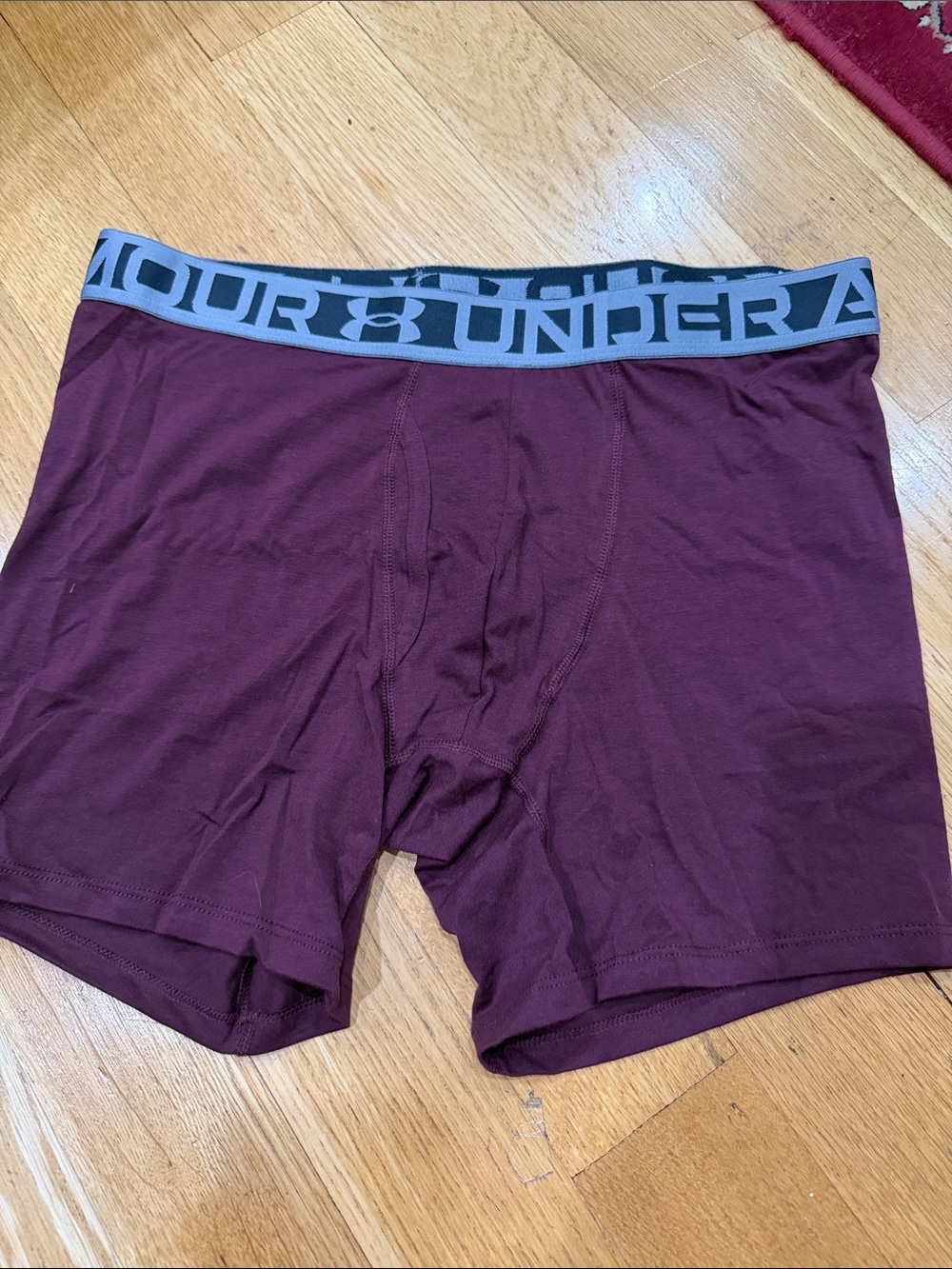 Under Armour Men's Maroon Boxer Briefs with Gray Logo Waistband